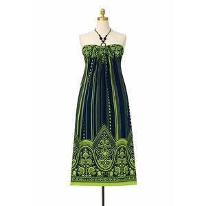 Carole Little Y2K 90s Halter Maxi Beach Dress Tribal Boho Resort Beaded Neck 12